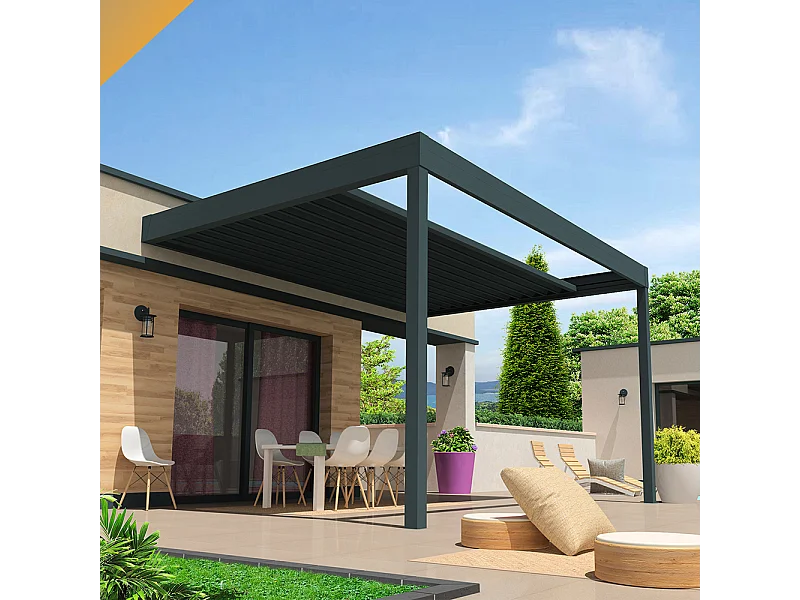 Pergola rétractable HYLIA 5,00x5,213 m Motorisé à Télécommande - Gris