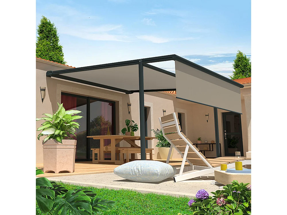 Pergola tela retrattile PYRITE 4,00x3,00 m Motorizzato + Emergenza + LED - Grigio - Talpa