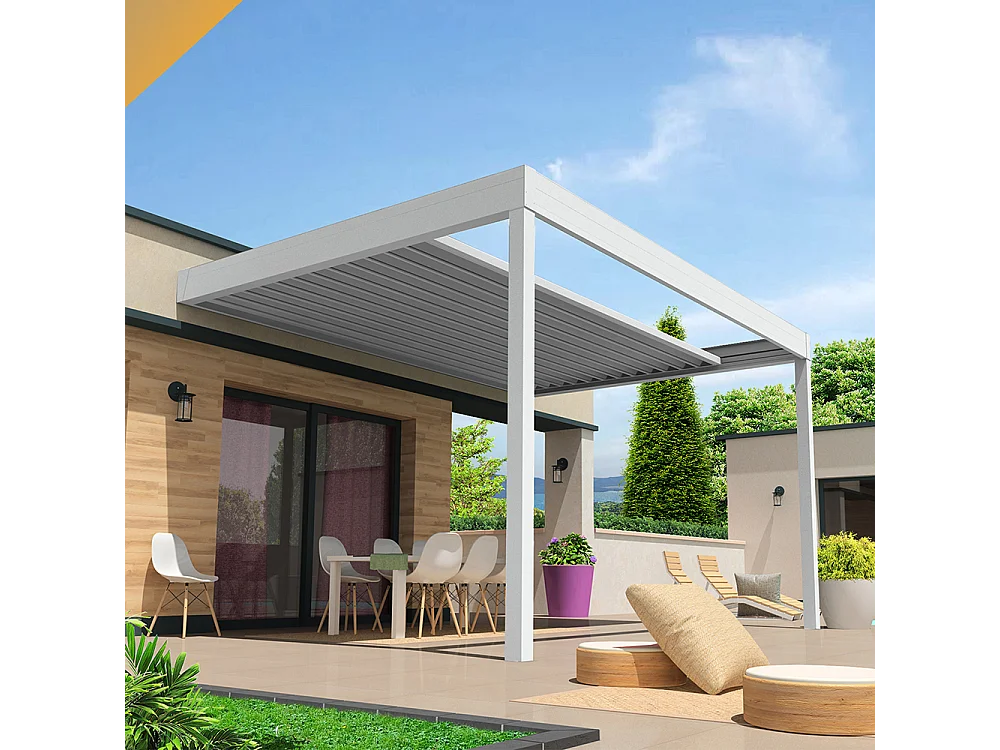 Pergola retrattile HYLIA 5,00x5,213 m Motorizzato a Telecomando - Bianco