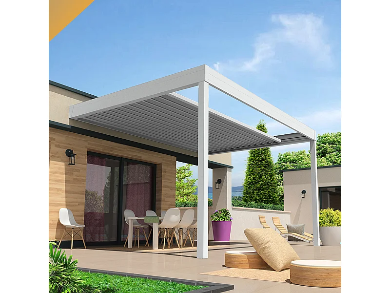 Pergola retrattile HYLIA 5,00x5,213 m Motorizzato a Telecomando - Bianco
