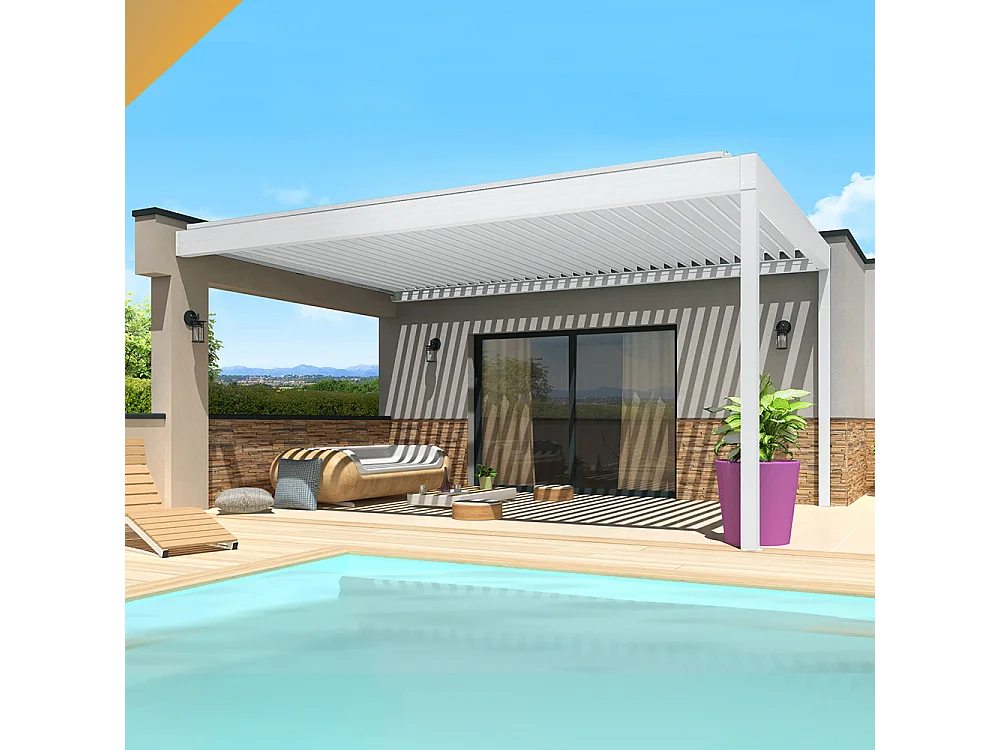 Pergola bioclimatica SPINELLE 4,50x6,037 m Doppio cilindro a Telecomando - Bianco