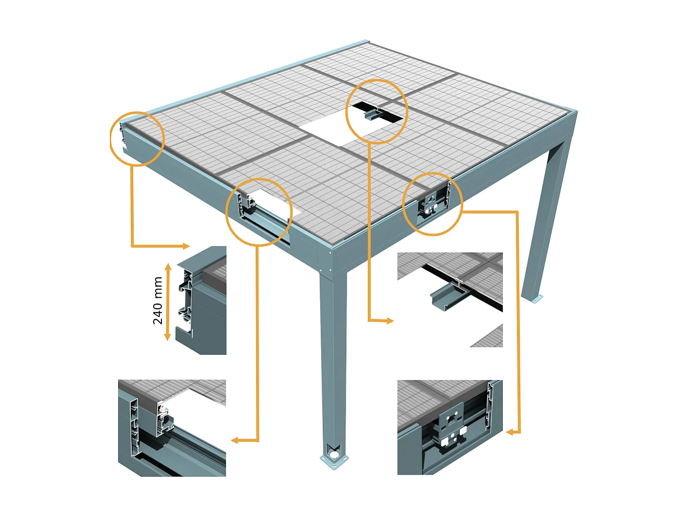 Pergola solaire photovoltaïque HELIOLITE 6,934x3,999m 12 panneaux (Gris anthracite RAL 7016)