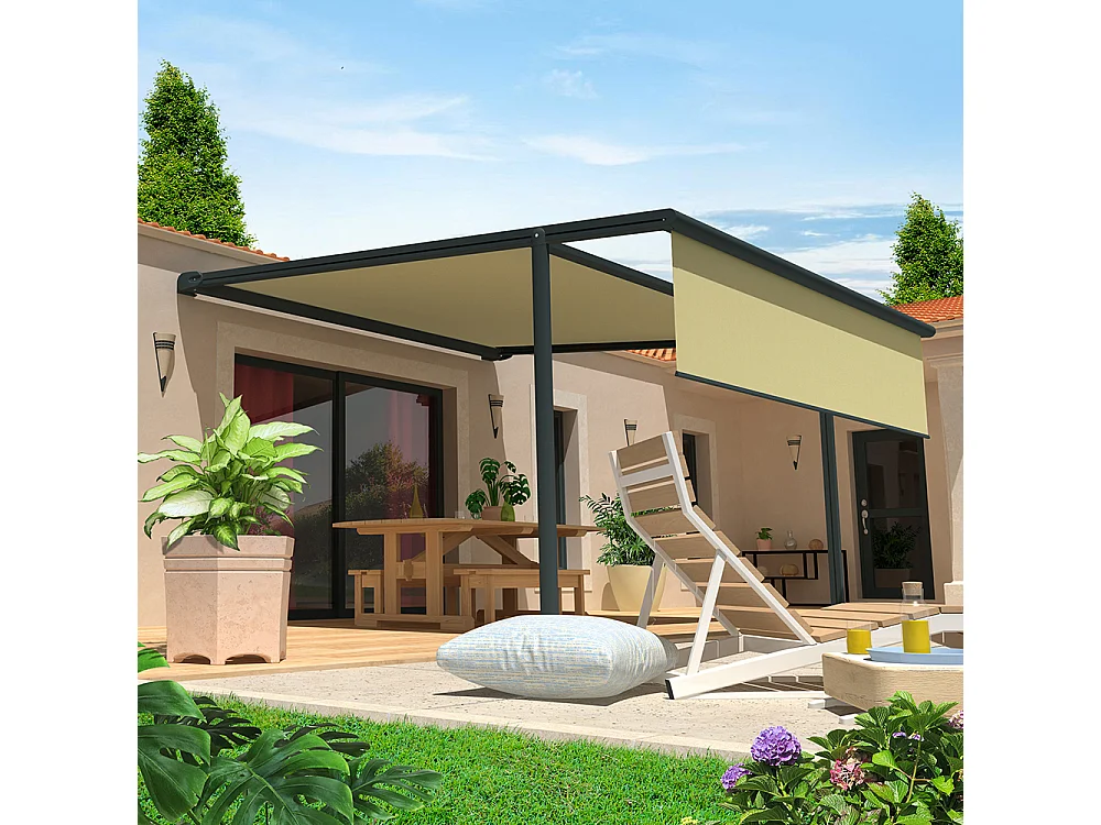 Pergola tela retrattile PYRITE 4,00x3,00 m Motorizzato + Emergenza + LED - Grigio - Beige