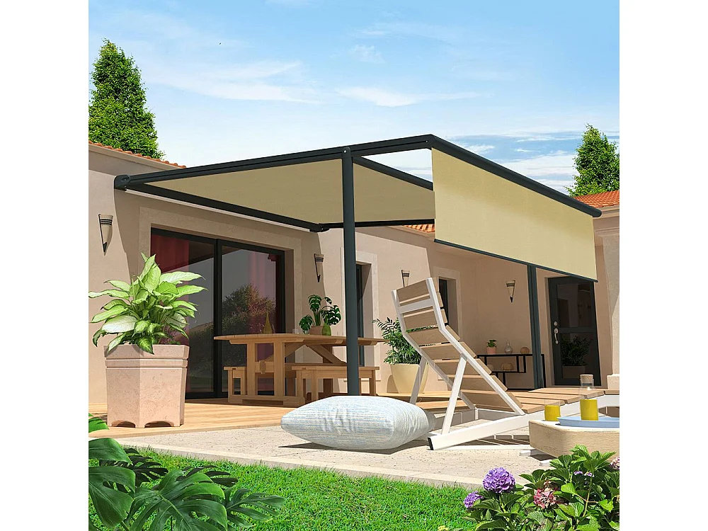Pergola tela retrattile PYRITE 4,00x3,00 m Motorizzato + Emergenza + LED - Grigio - Beige
