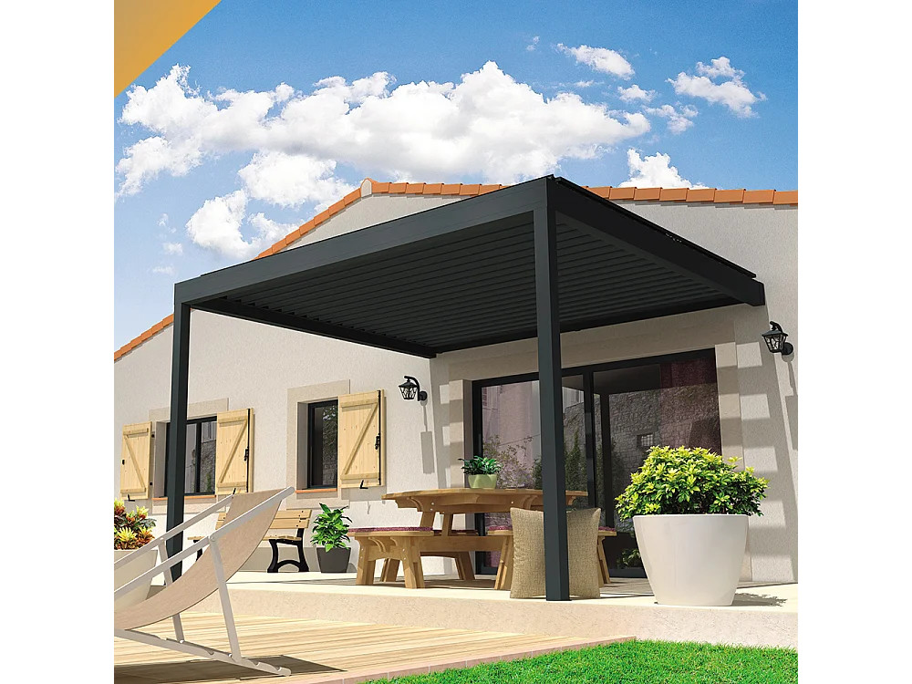 Pergola bioclimatique LOLITE 4,00x4,088 m Vérin à Télécommande - Gris