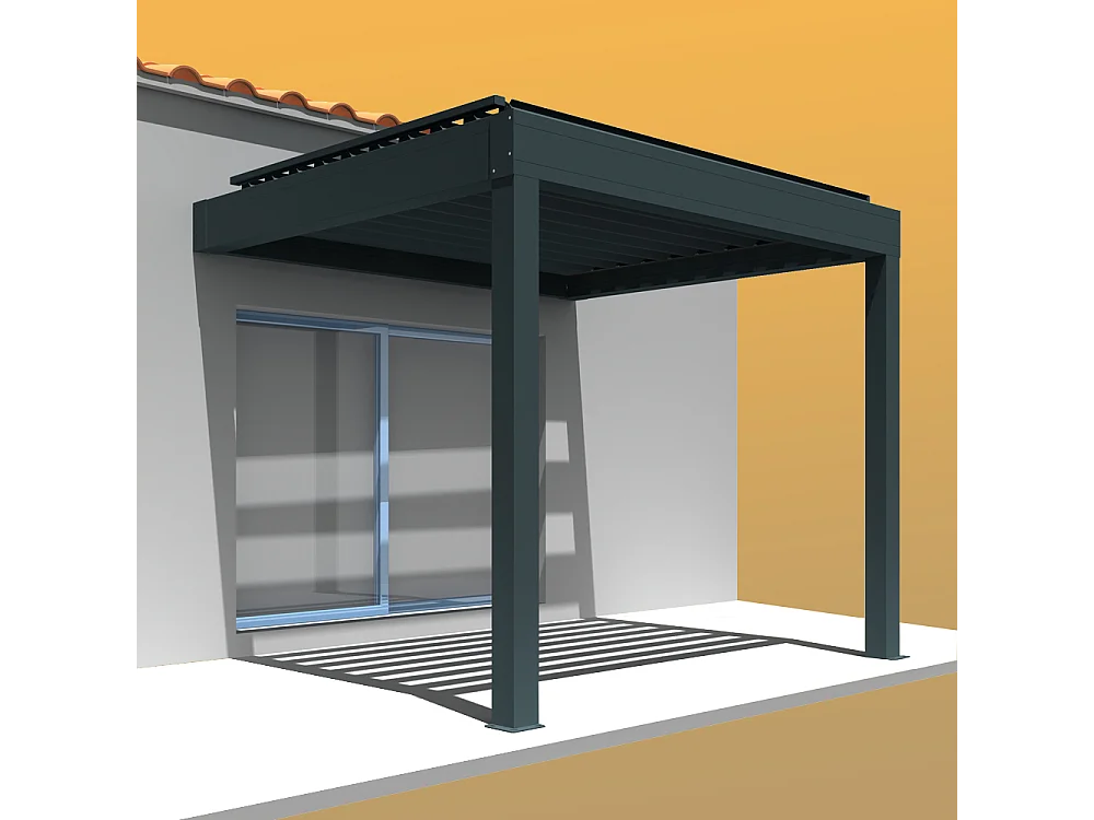 Pergola bioclimatique LOLITE 4,00x4,088 m Vérin à Télécommande - Gris