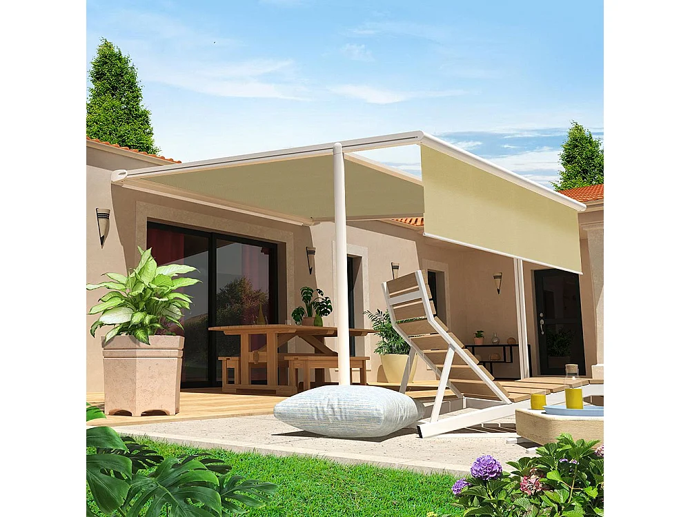 Pergola tela retrattile PYRITE 4,00x4,00 m Motorizzato + Emergenza + LED - Bianco - Beige