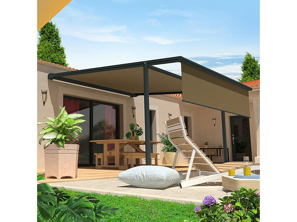 Pergola tela retrattile PYRITE 4,00x4,00 m Motorizzato + Emergenza + LED - Grigio - Talpa