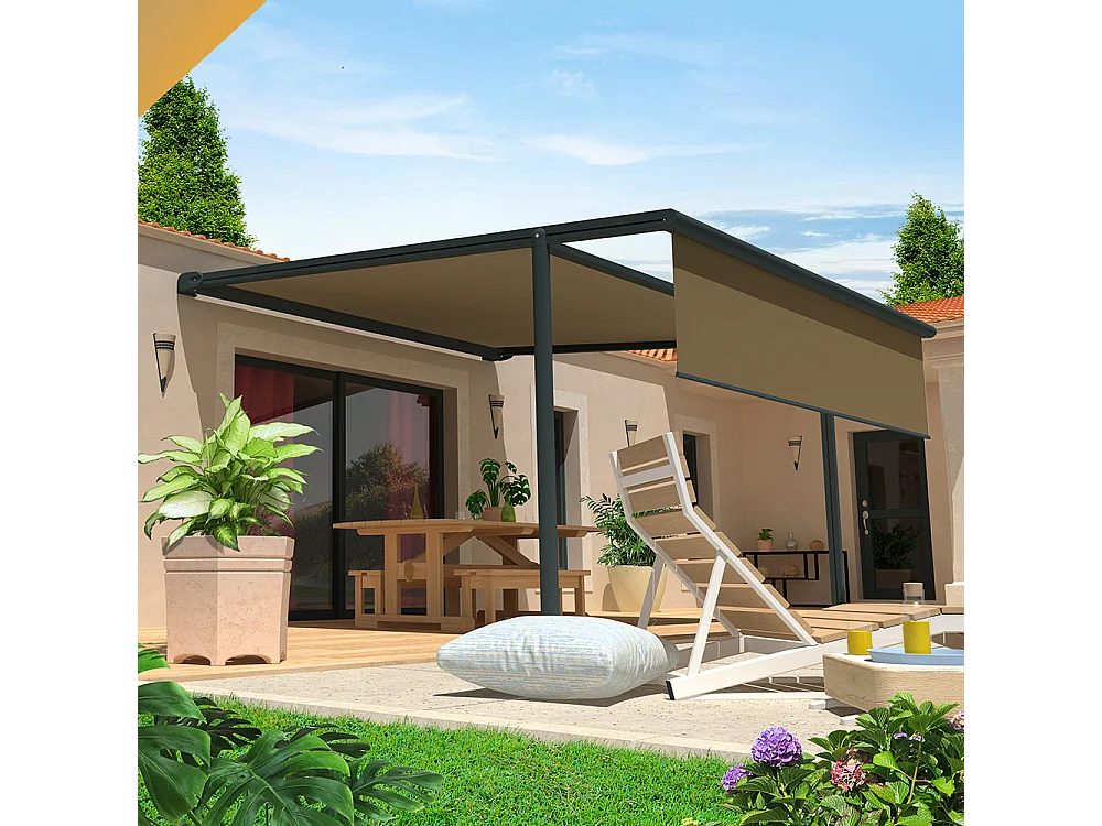 Pergola tela retrattile PYRITE 4,00x4,00 m Motorizzato + Emergenza + LED - Grigio - Talpa
