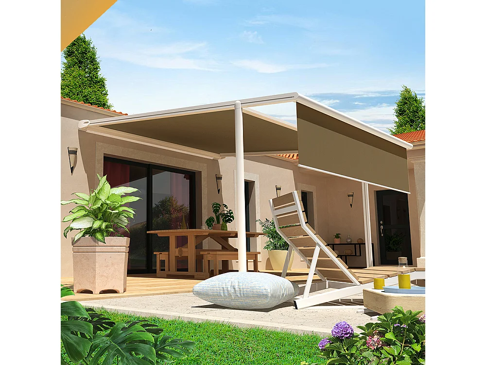 Pergola tela retrattile PYRITE 4,00x4,00 m Motorizzato + Emergenza + LED - Bianco - Talpa