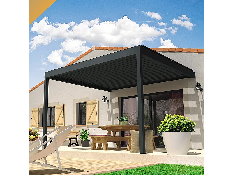 Pergola bioclimatique LOLITE 4,00x4,613 m Vérin à Télécommande - Gris