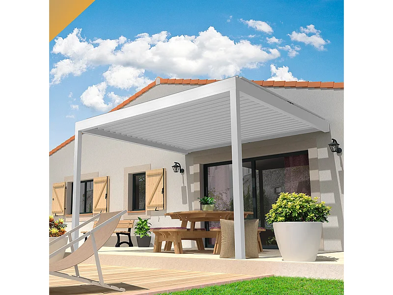 Pergola bioclimatica LOLITE 4,00x4,088 m Cilindro a Telecomando - Bianco