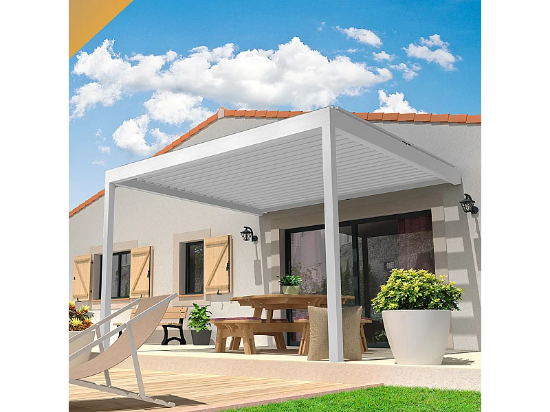 Pergola bioclimatique LOLITE 4,00x4,088 m Vérin à Télécommande - Blanc