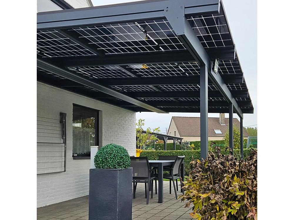 Pergola tettoia fotovoltaica CORNALINE 4,594x3,95m 8 pannelli (Grigio antracite RAL 7016)