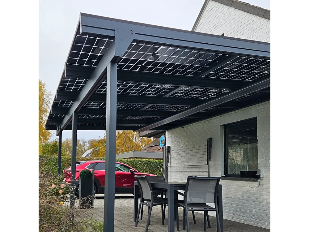 Pergola tettoia fotovoltaica CORNALINE 4,594x3,95m 8 pannelli (Grigio antracite RAL 7016)