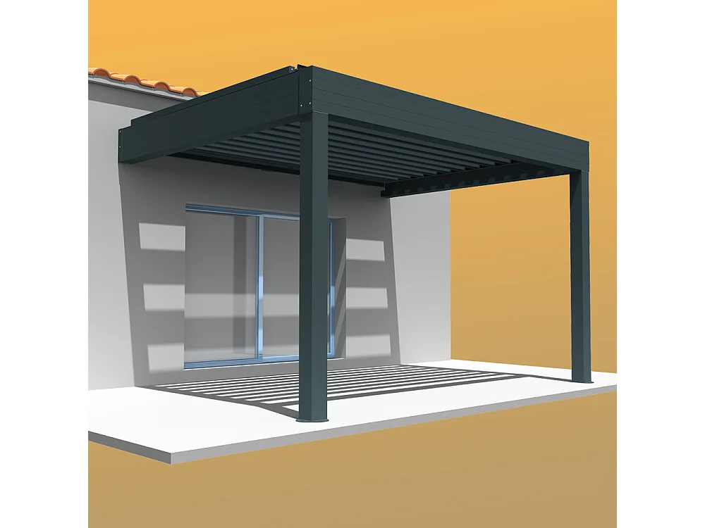 Pergola bioclimatique SPINELLE 4,50x4,987 m Double vérin à Télécommande - Gris