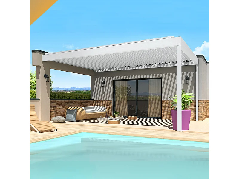 Pergola bioclimatica SPINELLE 4,50x4,987 m Doppio cilindro a Telecomando - Bianco