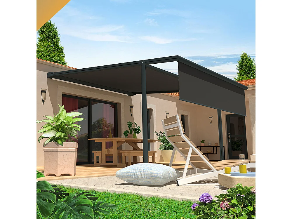 Pergola tela retrattile PYRITE 4,00x3,00 m Motorizzato + Emergenza + LED - Grigio - Grigio