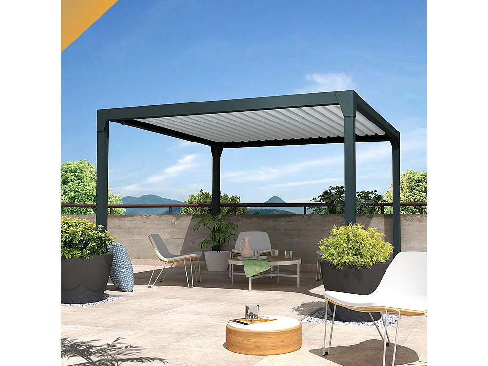 Pergola bioclimatica autoportante BERYL 3,50x4,00 m Cilindro a Telecomando - Misto