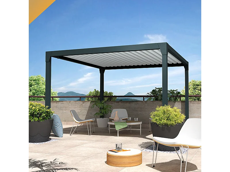 Pergola bioclimatica autoportante BERYL 3,50x4,00 m Cilindro a Telecomando - Misto