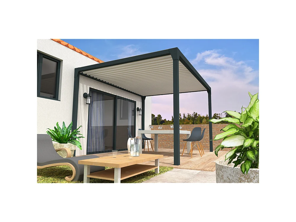 Pergola bioclimatique autoportée BERYL 3,50x4,00 m Manuel - Blanc