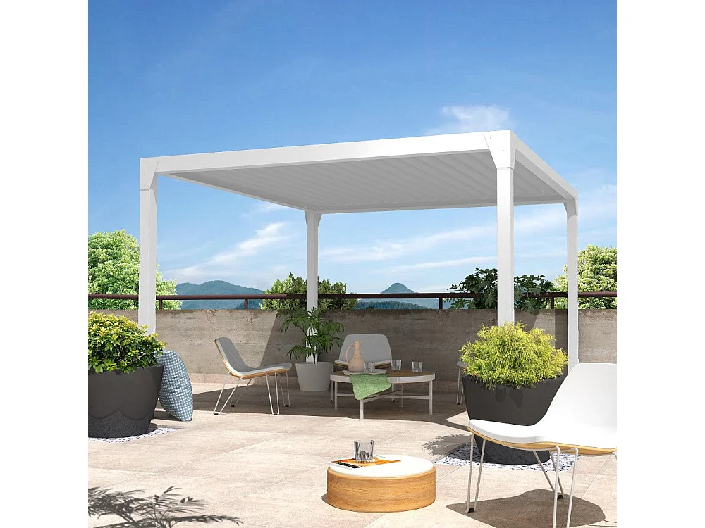 Pergola bioclimatica autoportante BERYL 3,50x4,00 m Cilindro a Telecomando - Bianco