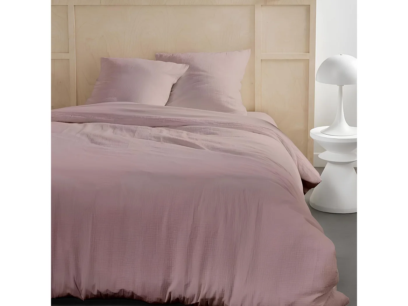 Parure de lit 2 personnes gaze de coton unie 260x240 cm, Coloris Rose des Sables, Today