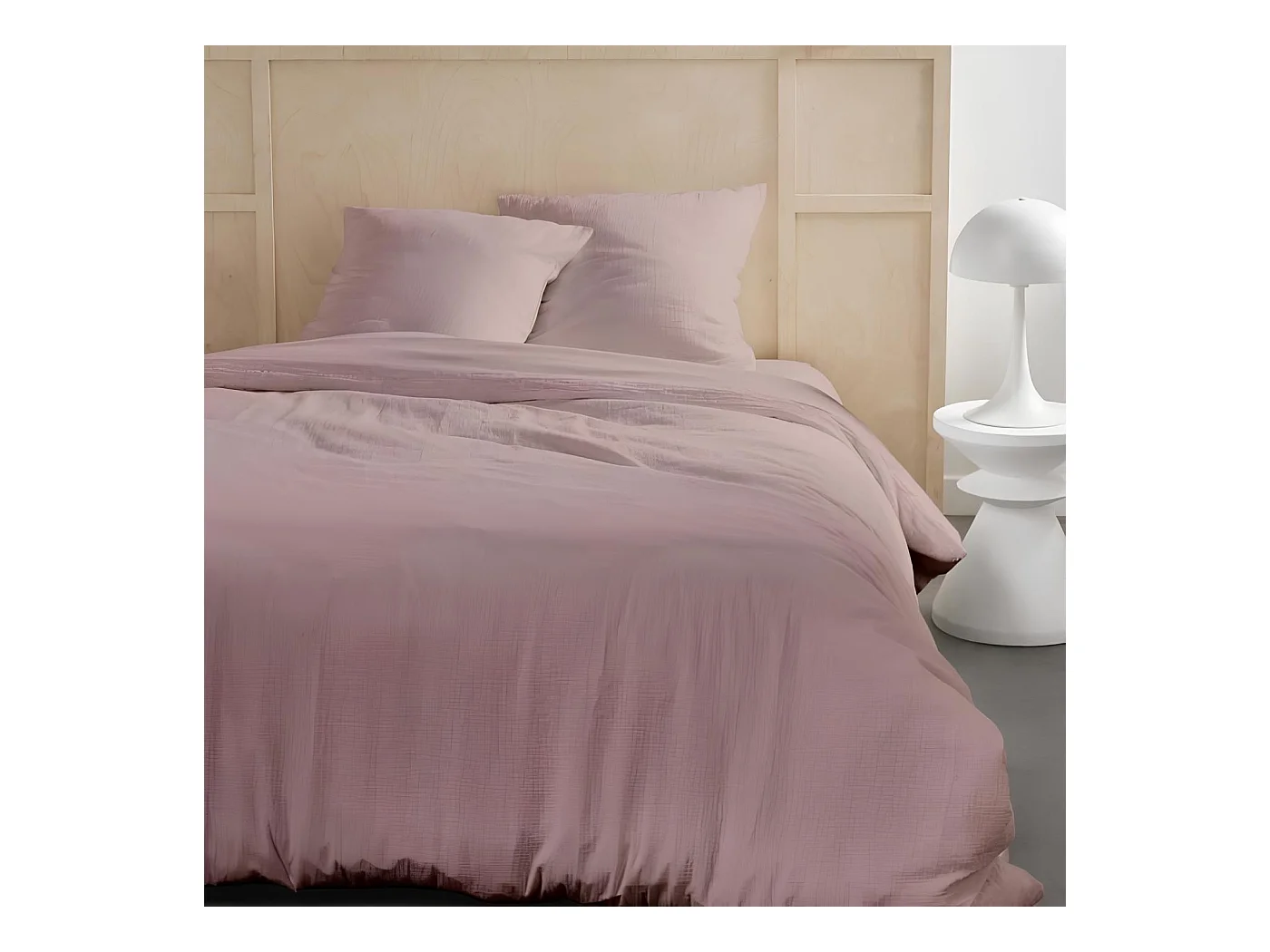 Parure de lit 2 personnes gaze de coton unie 260x240 cm, Coloris Rose des Sables, Today