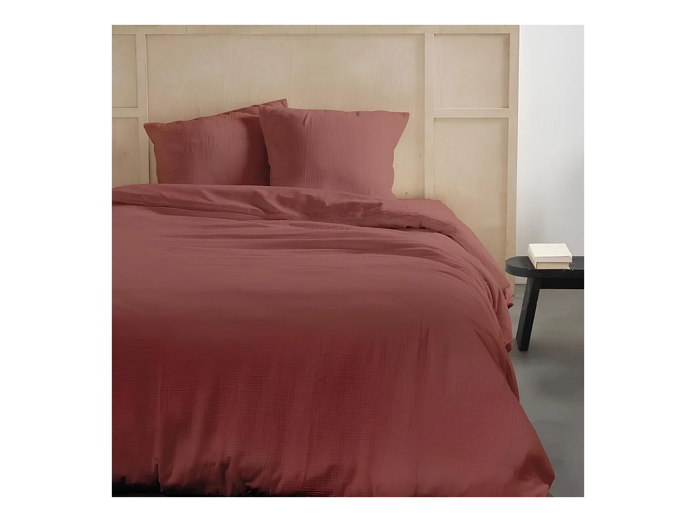 Parure de lit 2 personnes en gaze de coton uni, 260x240 cm, coloris terracotta, Today