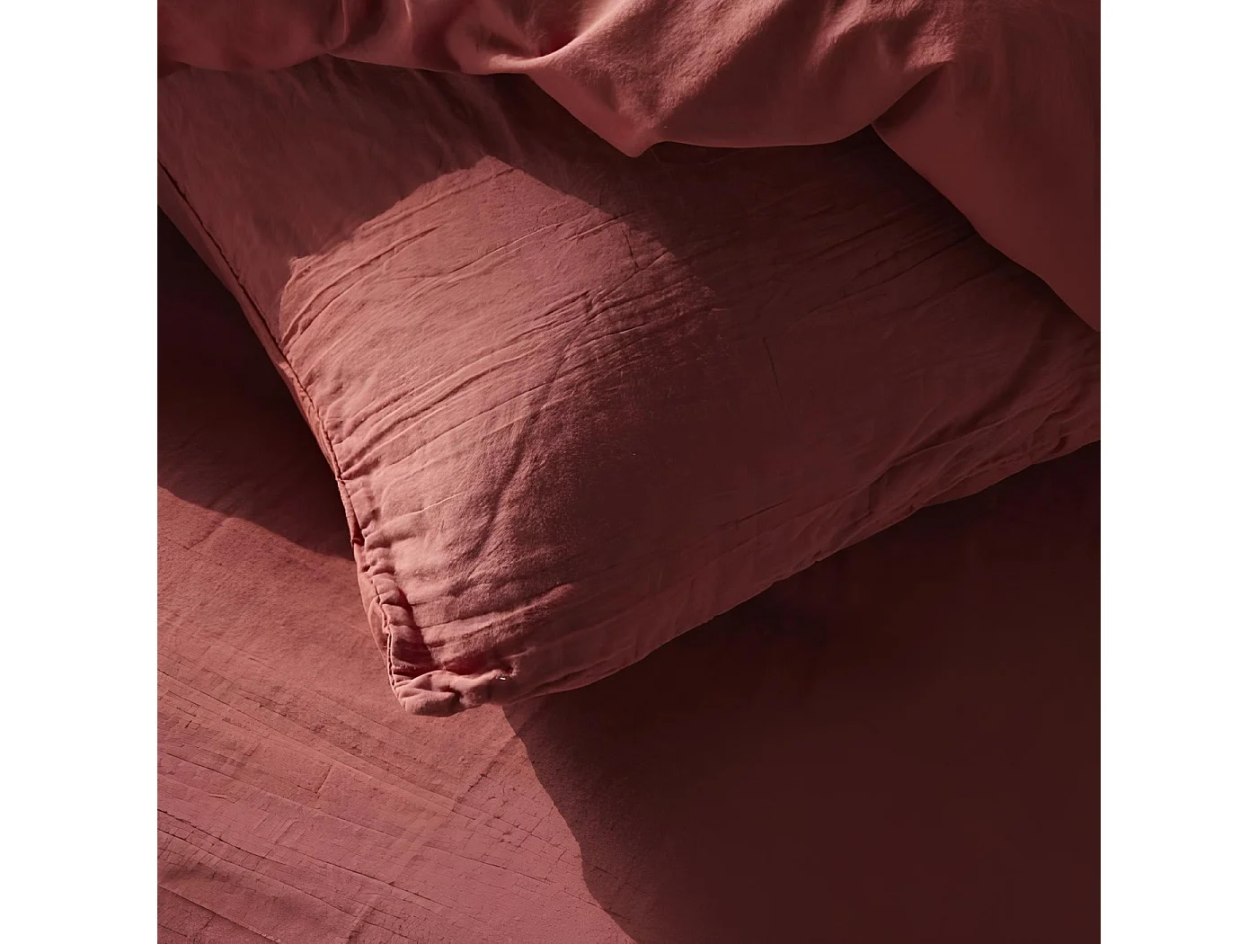 Parure de lit 2 personnes en gaze de coton uni, 260x240 cm, coloris terracotta, Today