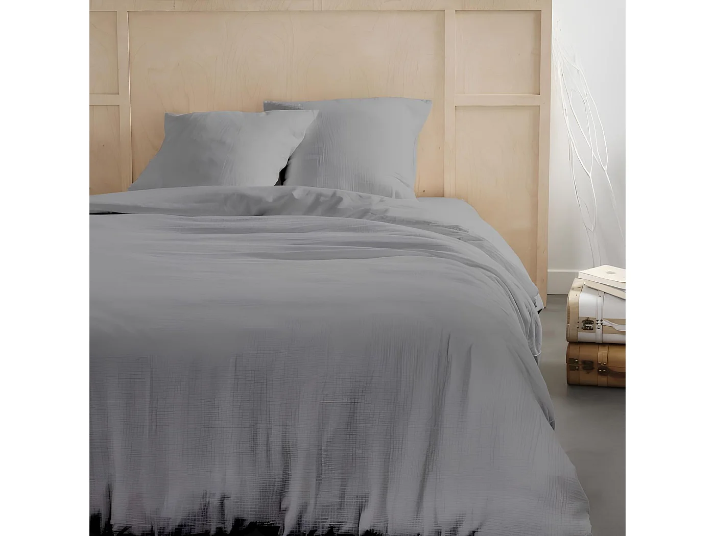 Parure de lit gaze de coton unie 240x220 cm, Acier, TODAY