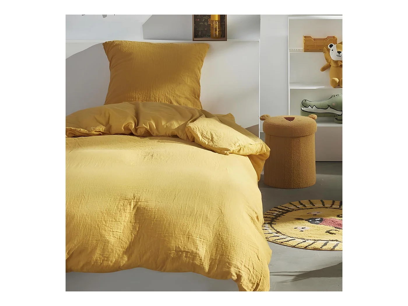 Parure de lit gaze de coton unie 140x200 cm, Ocre, TODAY