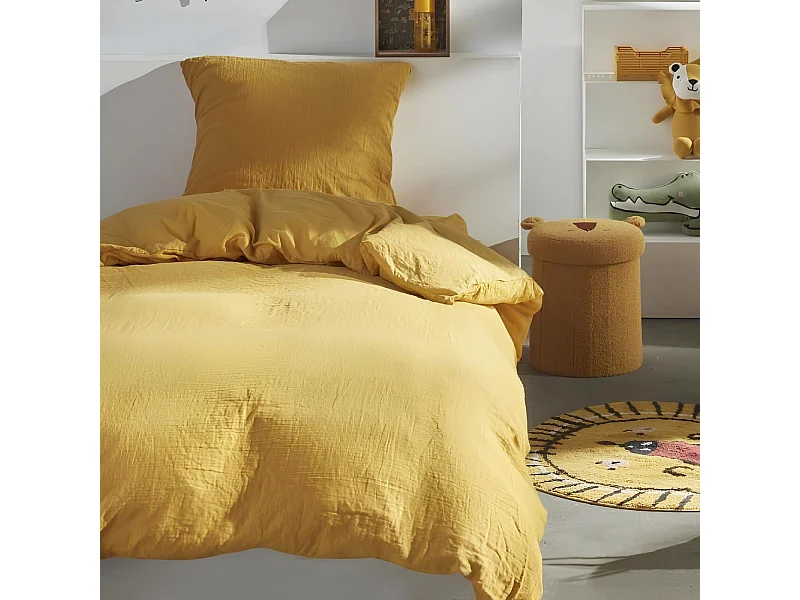 Parure de lit gaze de coton unie 140x200 cm, Ocre, TODAY