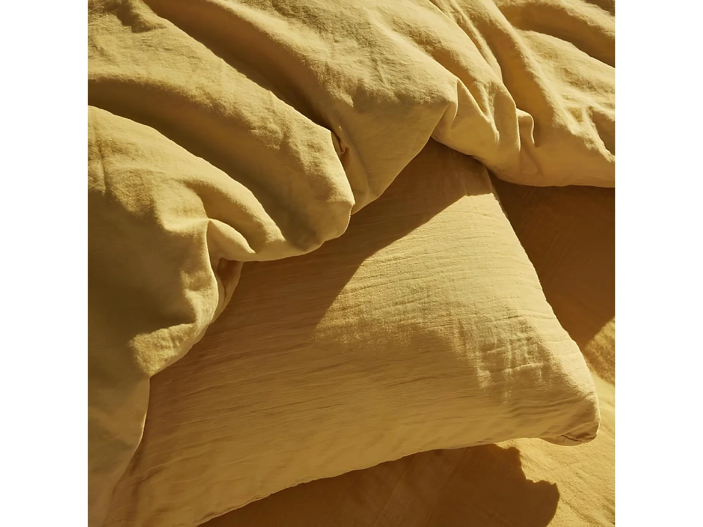 Parure de lit 2 personnes gaze de coton unie 240x220 cm, Coloris Ocre, Today