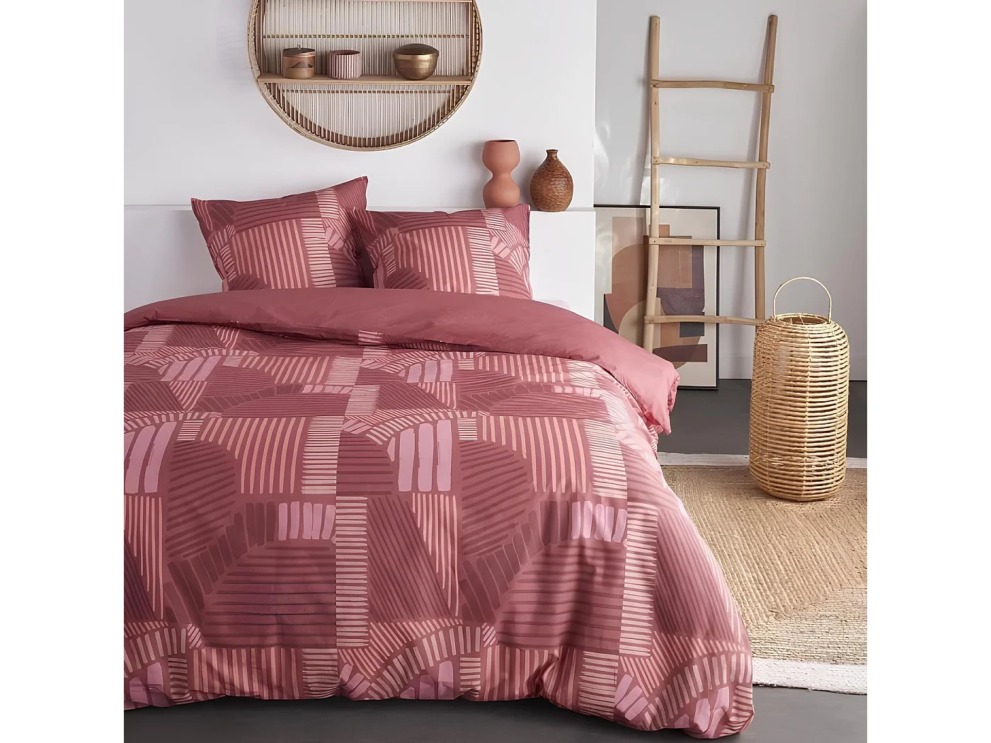 Parure de lit 2 personnes en coton imprimé géométrique 220x240cm, Sunshine