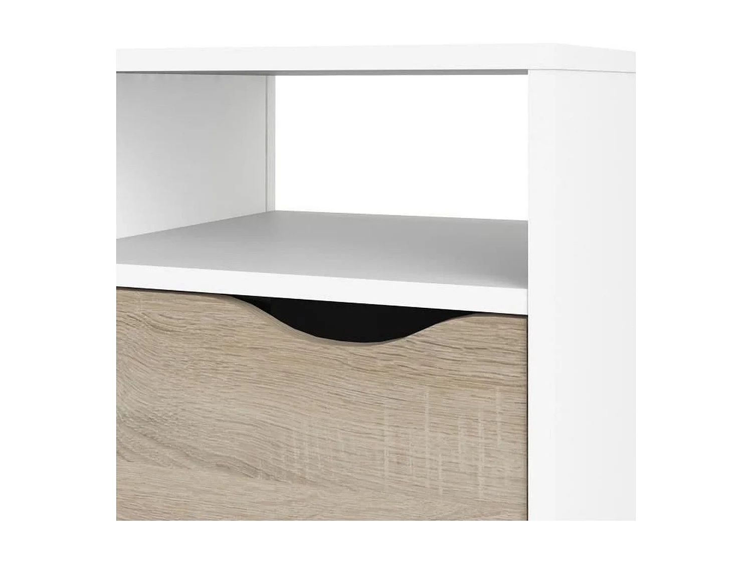 Mueble de TV con 4 estantes y 2 cajones - Blanco/roble - 117 x 39 x 57,4 cm