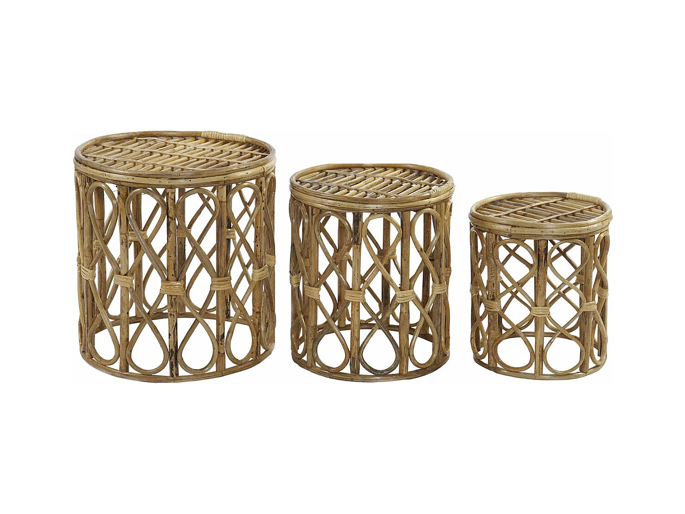 Jeu de 3 tables DKD Home Decor 39 x 39 x 41 cm Naturel osier