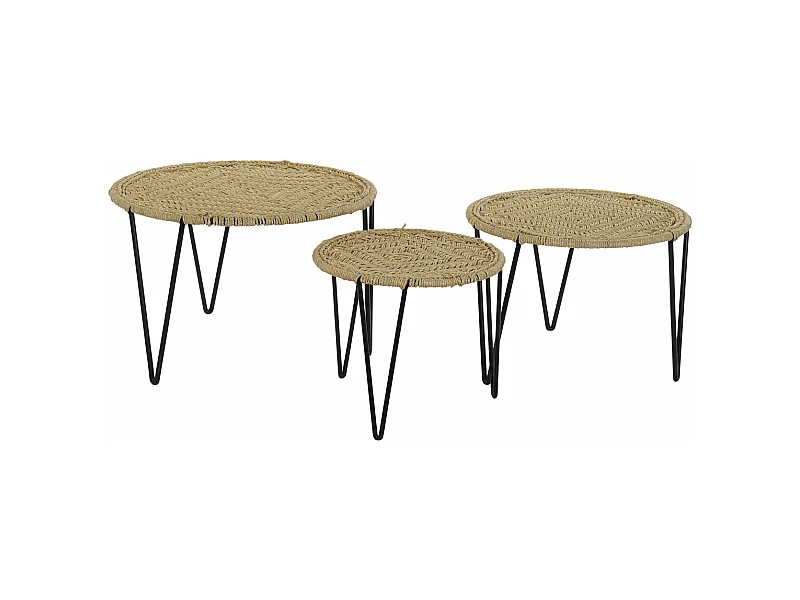 Jeu de 3 tables DKD Home Decor Marron Noir Naturel Métal Corde 62 x 62 x 40 cm