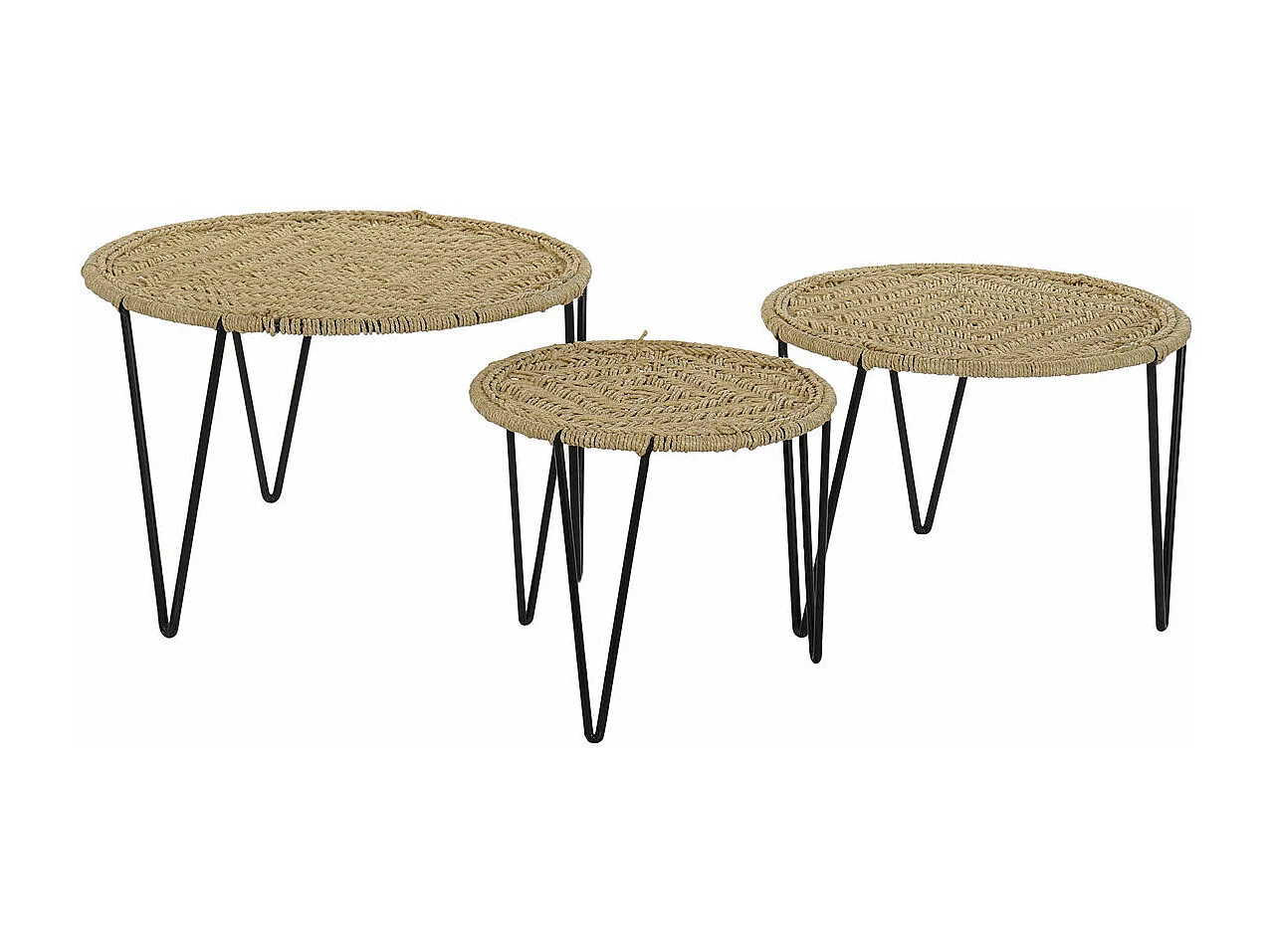 Jeu de 3 tables DKD Home Decor Marron Noir Naturel Métal Corde 62 x 62 x 40 cm