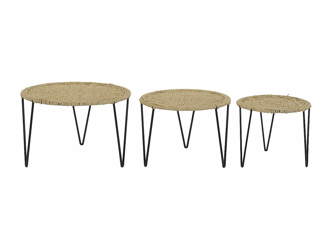 Jeu de 3 tables DKD Home Decor Marron Noir Naturel Métal Corde 62 x 62 x 40 cm