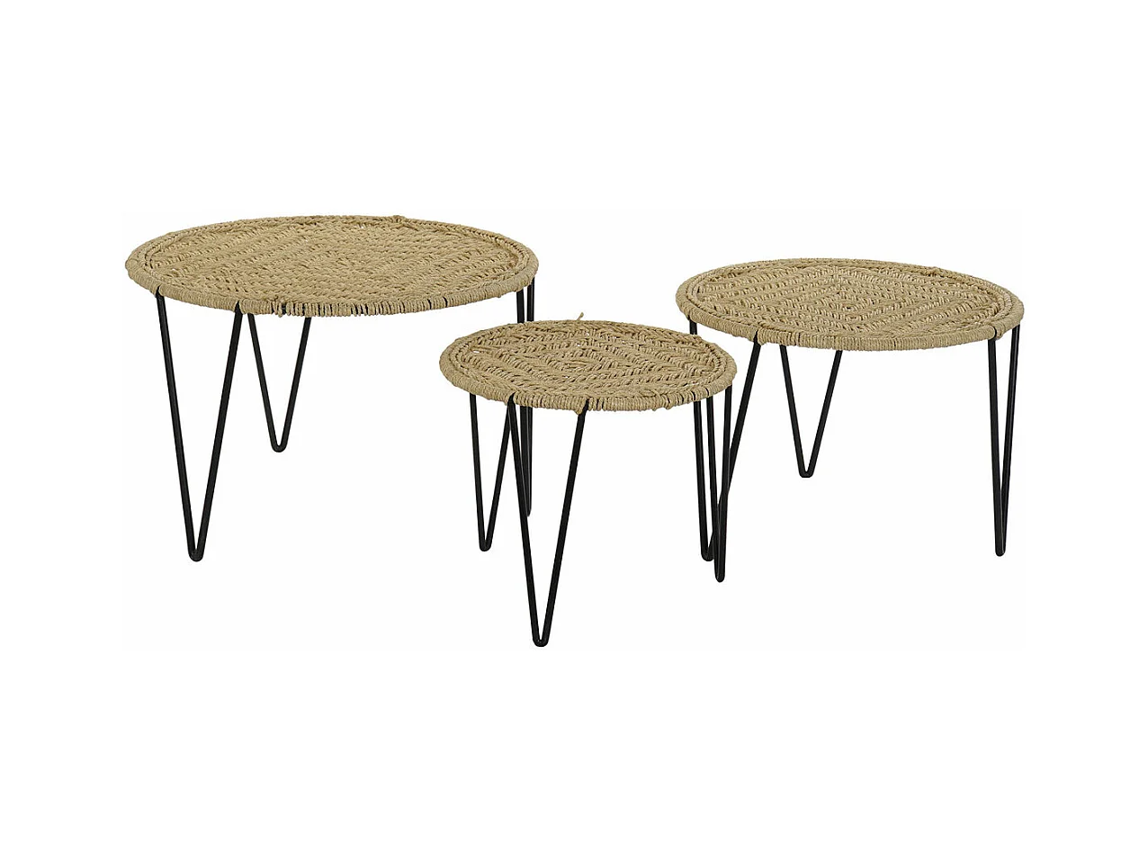 Jeu de 3 tables DKD Home Decor Marron Noir Naturel Métal Corde 62 x 62 x 40 cm