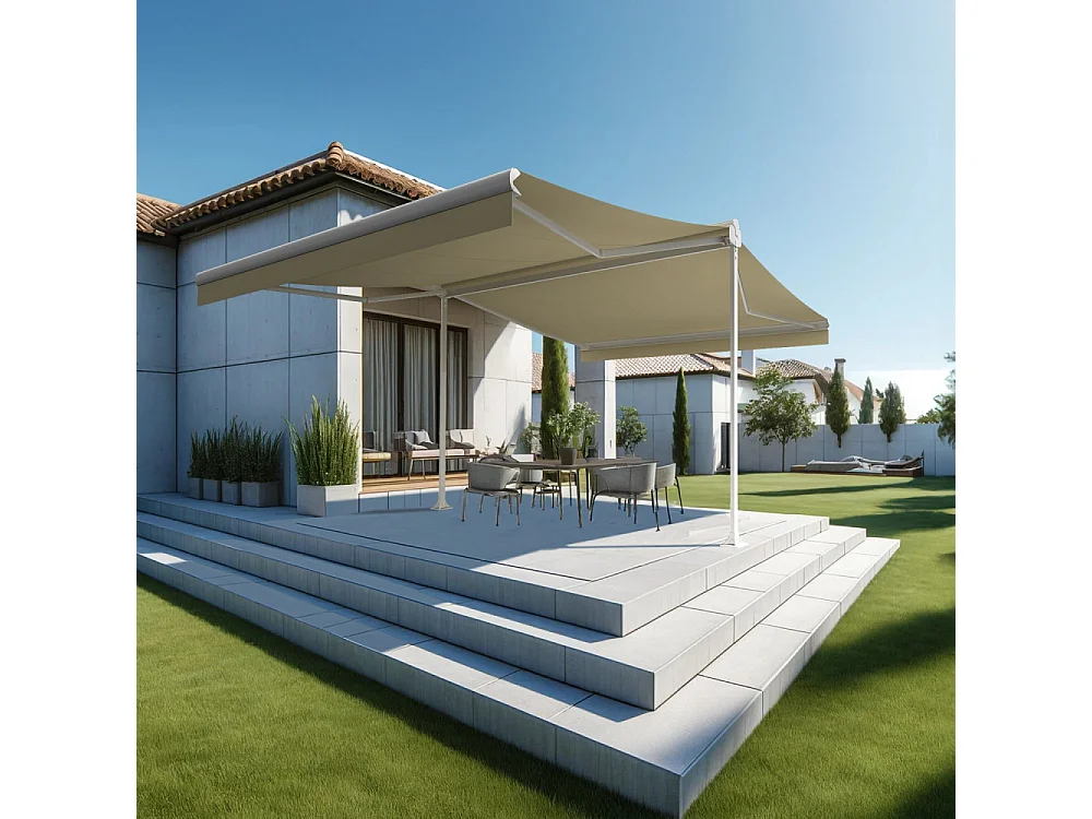 Tenda doppia pendenza ENARGITE 4,00x2x3,00 m Manuale - Bianco - Beige