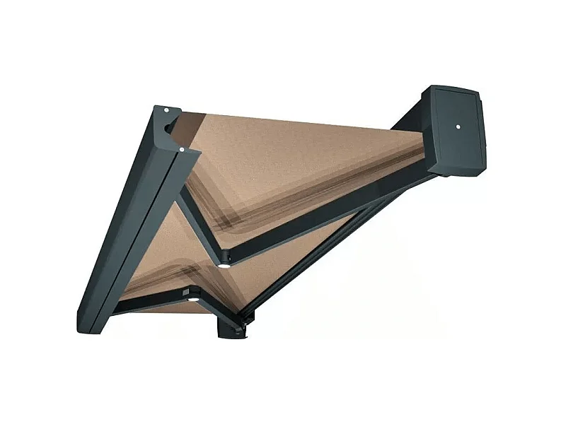 Store banne coffre SOA 6,00x3,50 m Motorisé Secours à Télécommande - Gris - Taupe