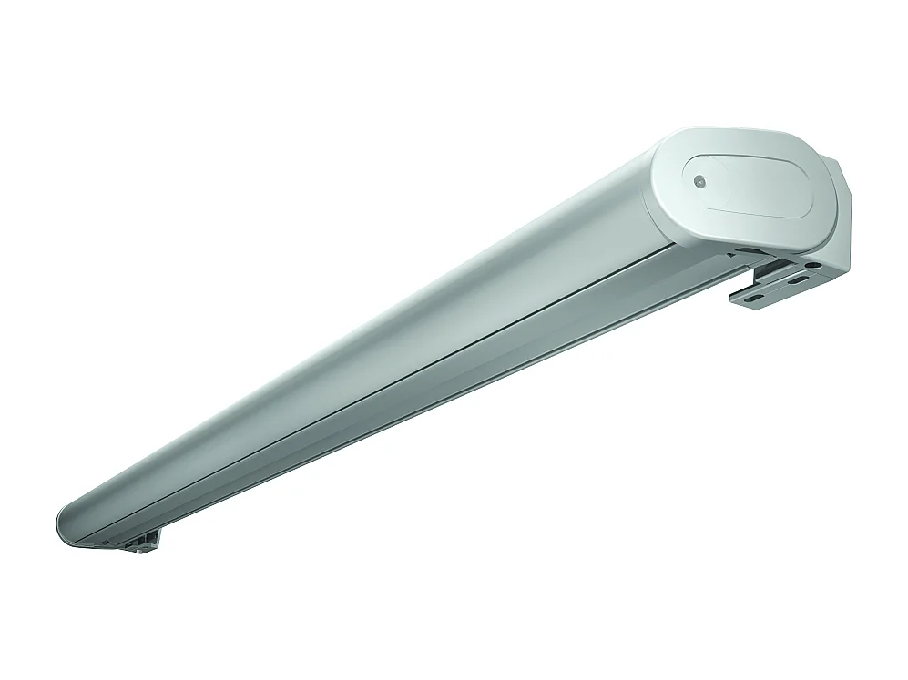 Store banne coffre HEVOA 5,00x3,50 m Motorisé Secours à Télécommande - Blanc - Gris uni