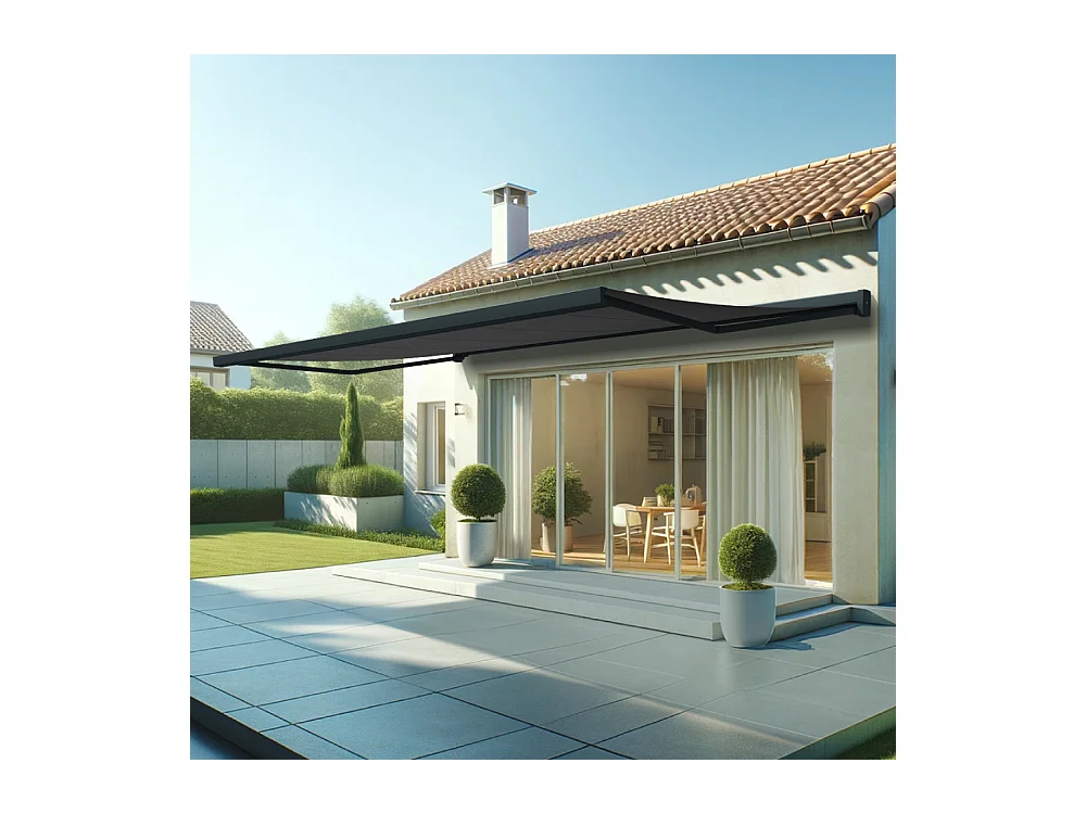 Store banne coffre SOA 6,00x3,50 m Motorisé Secours à Télécommande + LED - Gris - Gris