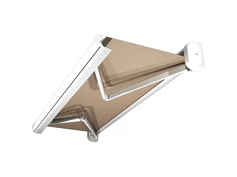 Store banne coffre CELESTE 5,00x3,00 m Manuelle - Blanc - Taupe