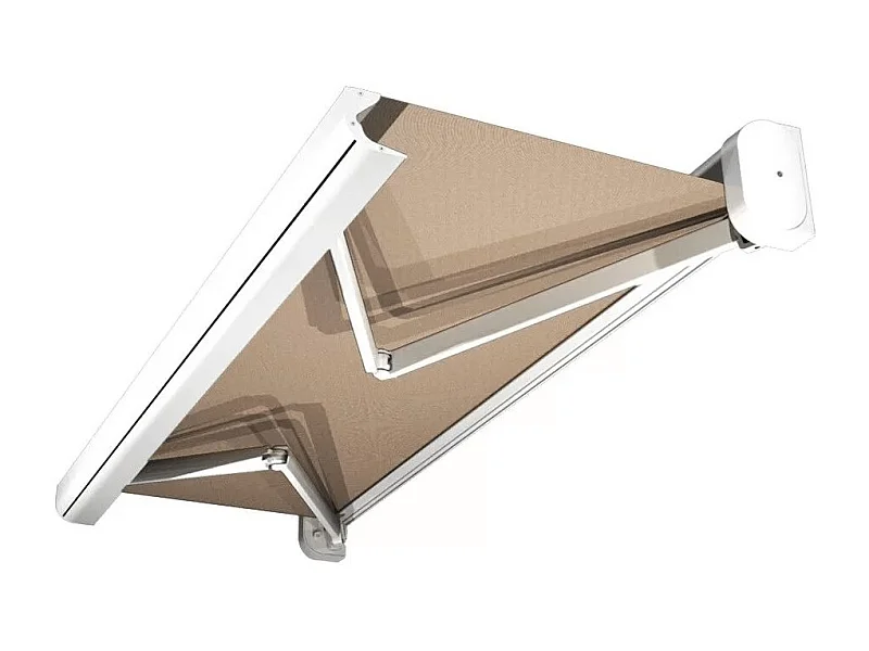 Store banne coffre CELESTE 5,00x3,00 m Manuelle - Blanc - Taupe