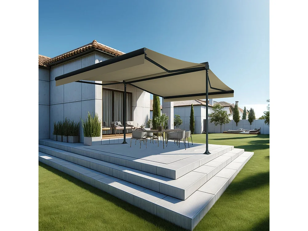 Store double pente ENARGITE 4,00x2x3,00 m Manuelle - Gris - Écru