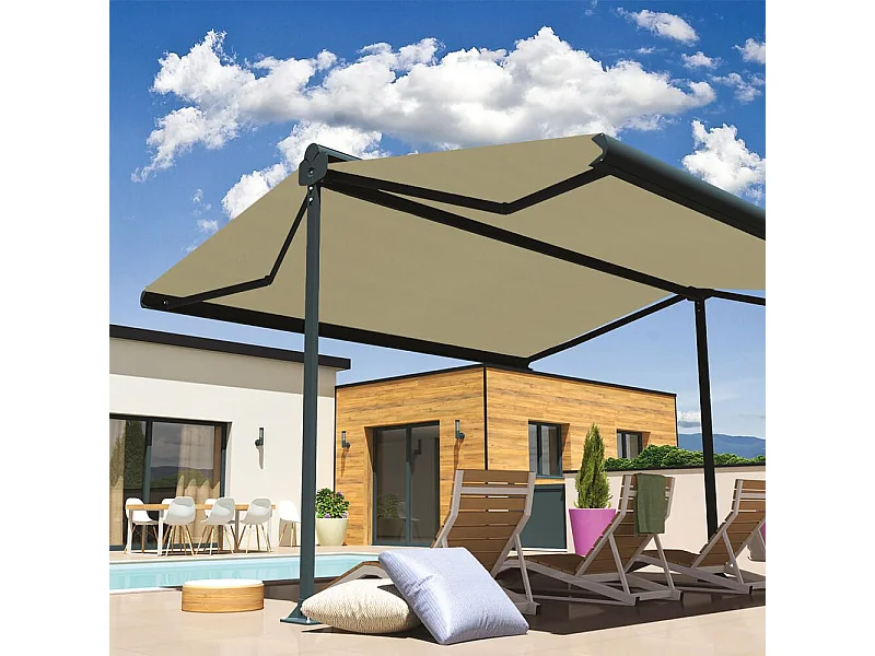 Store double pente ENARGITE 4,00x2x3,00 m Manuelle - Gris - Écru