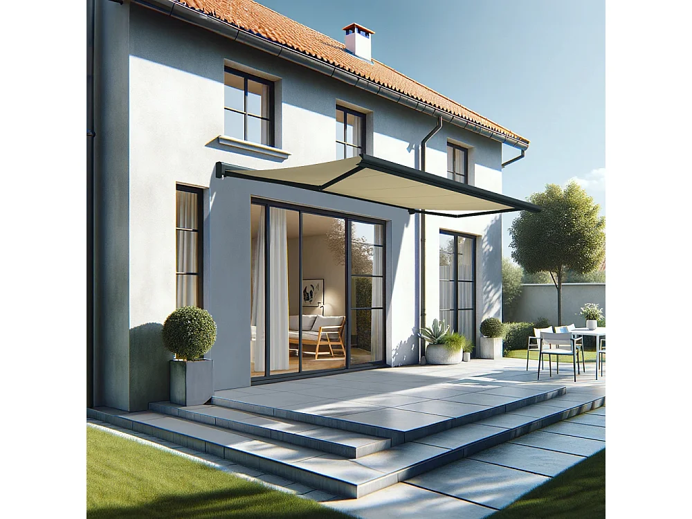 Tenda cassonetto CELESTE 5,00x3,00 m Motorizzato + Emergenza + LED - Grigio - Beige